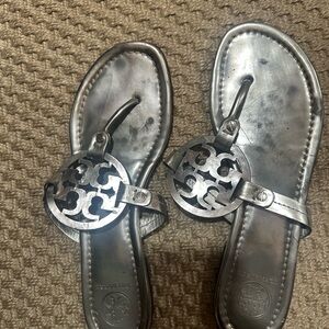 Tory Burch Miller Metallic Silver Sandals